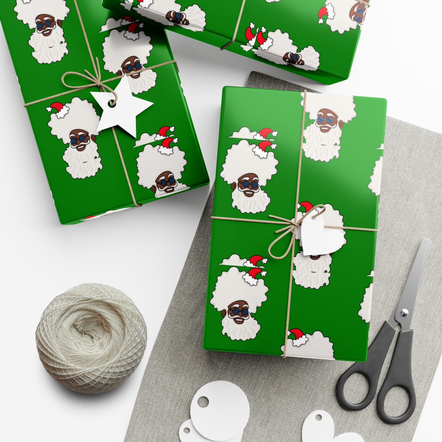 Black Santa - Green Wrapping Paper