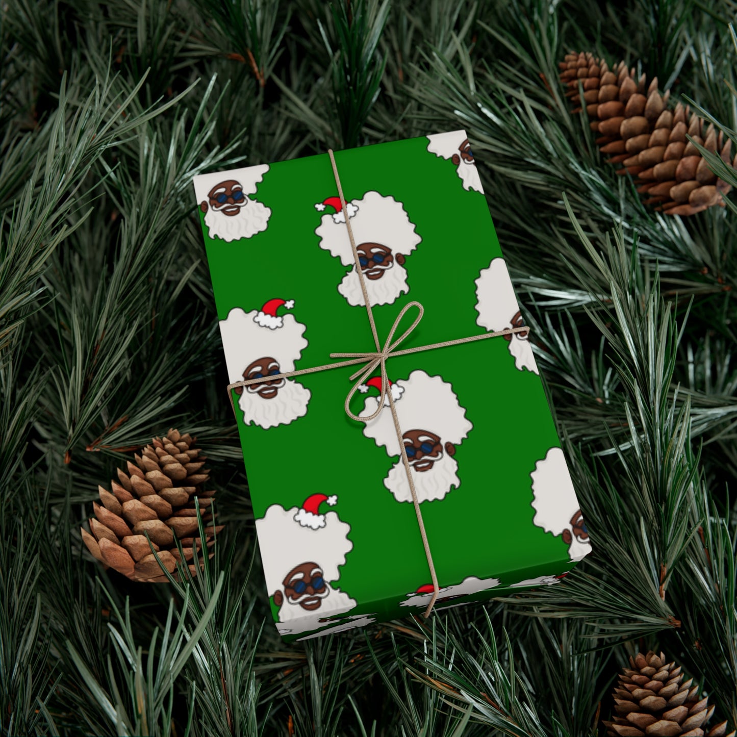 Black Santa - Green Wrapping Paper