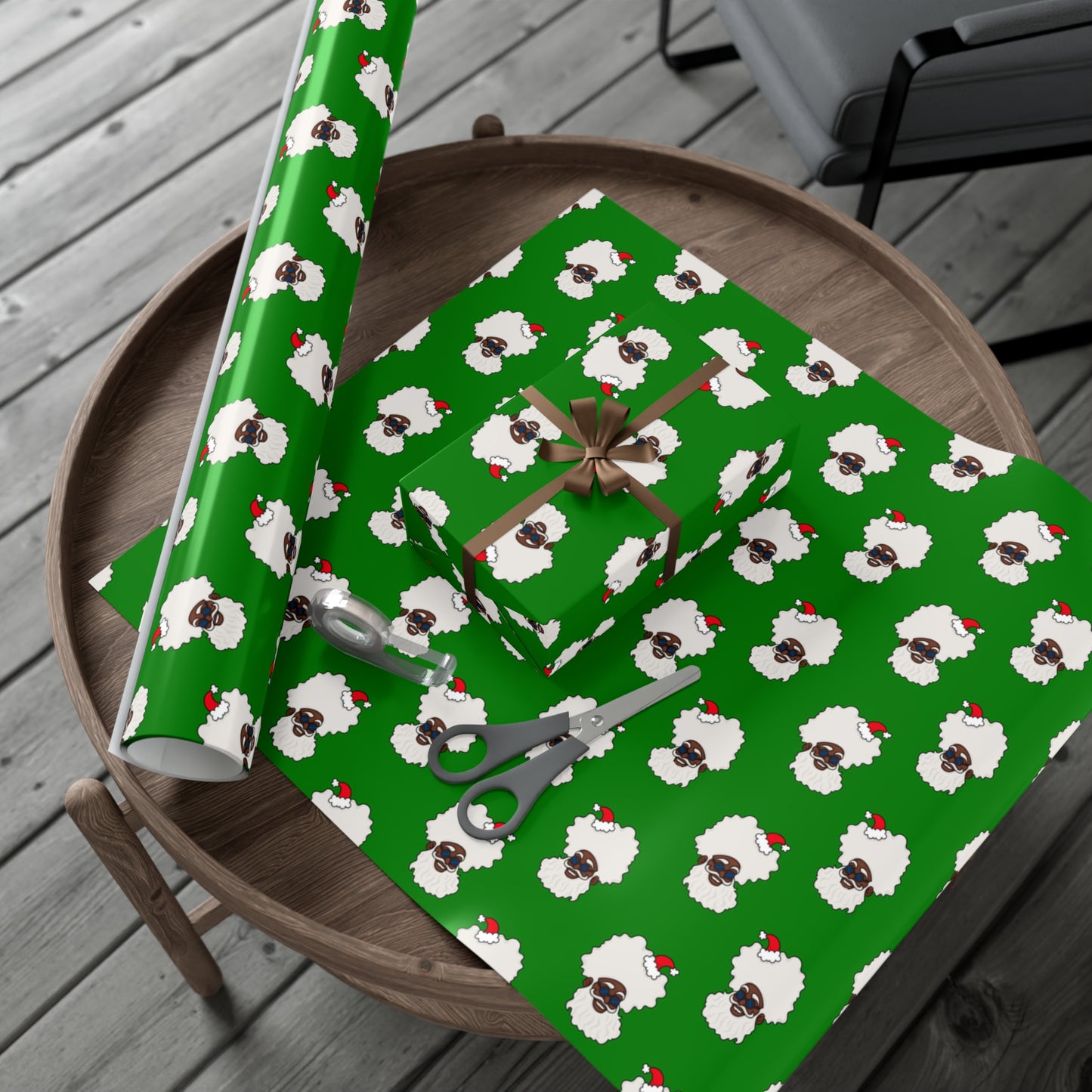 Black Santa - Green Wrapping Paper