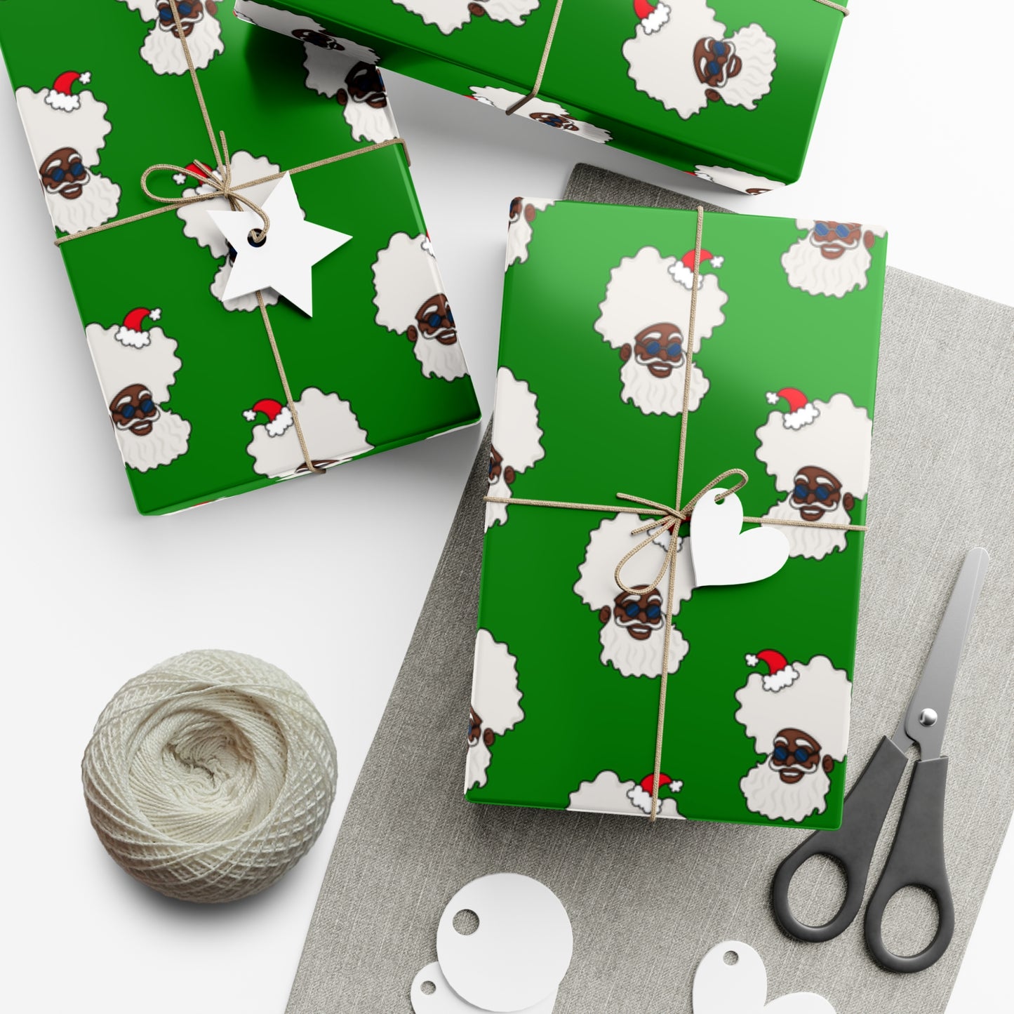 Black Santa - Green Wrapping Paper