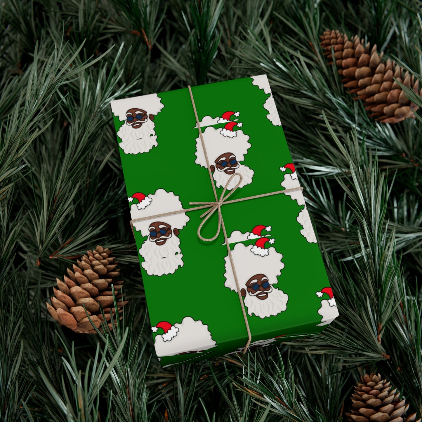 Black Santa - Green Wrapping Paper