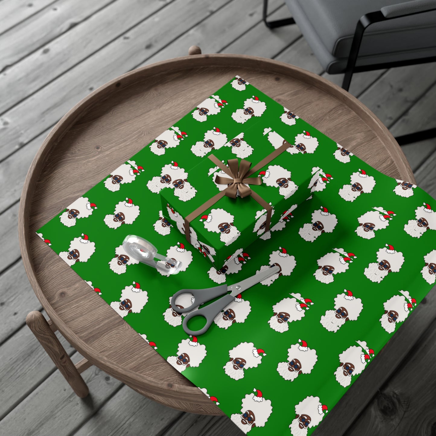 Black Santa - Green Wrapping Paper